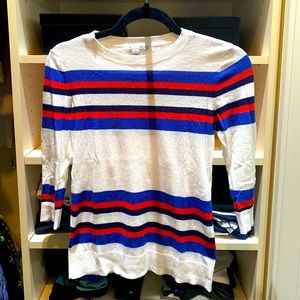 White with red blue stripes sweater